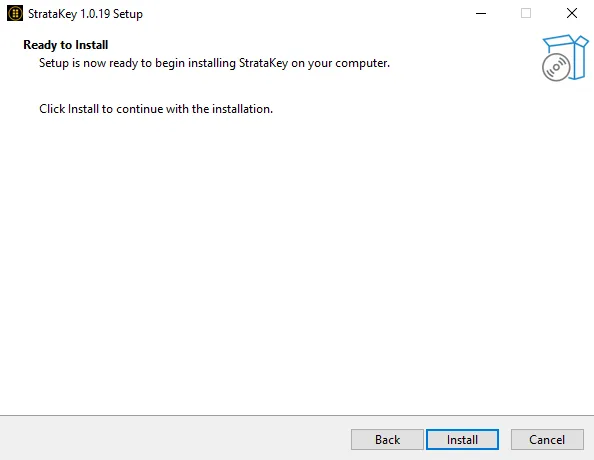 StrataKey Setup ready to install screen