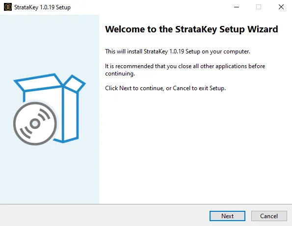 StrataKey Setup Wizard welcome screen
